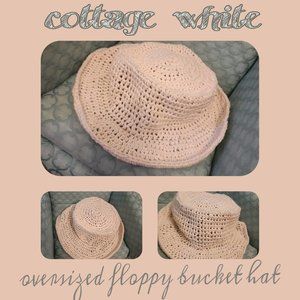 hand crocheted cottage white oversized floppy bucket hat